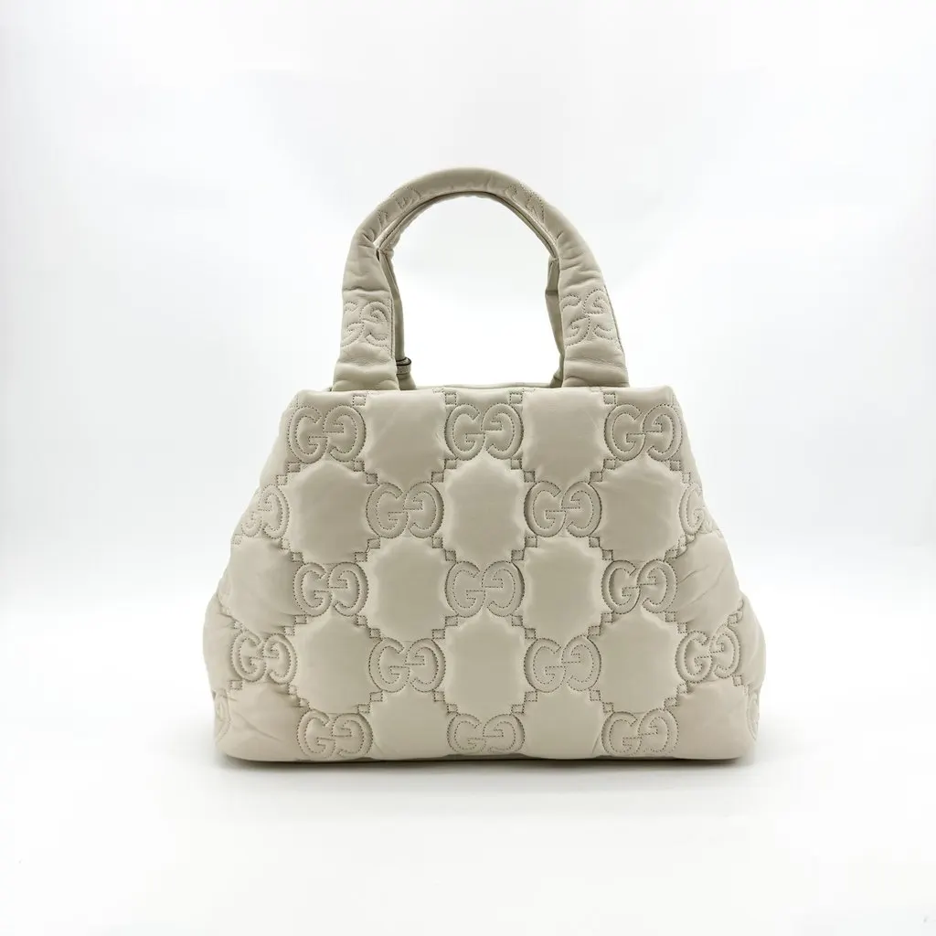 Gucci GG Matelassé Medium Top Handle Bag Ivory White Leather Very good - Inside View