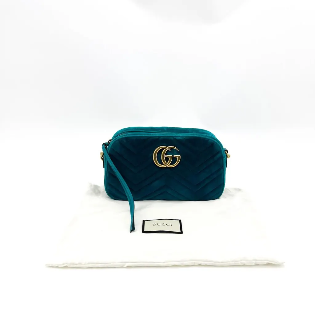 Gucci GG Marmont Mini Velvet Shoulder Bag Teal Green Gold Velvet Very good - Back View