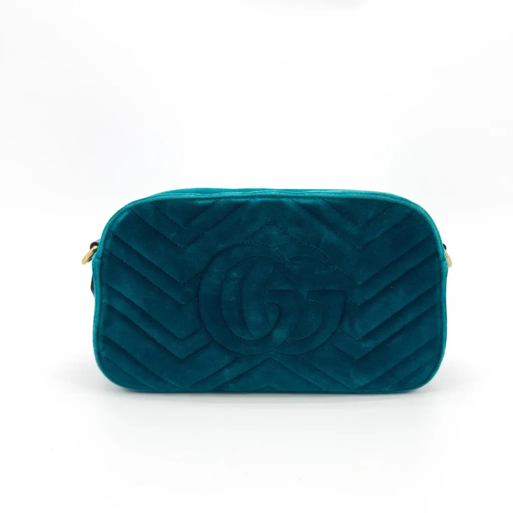 Gucci GG Marmont Mini Velvet Shoulder Bag Teal Green Gold Velvet Very good - Inside View