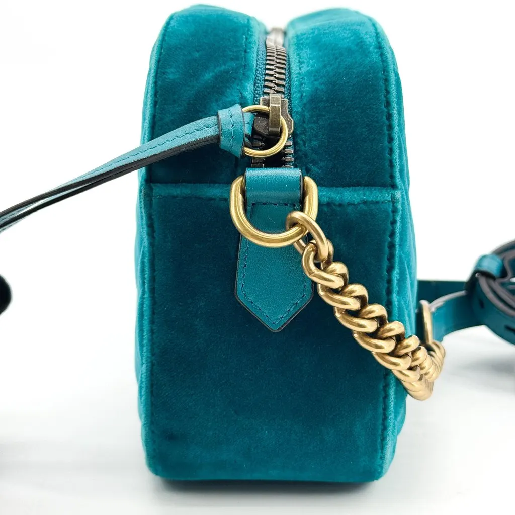 Gucci GG Marmont Mini Velvet Shoulder Bag Teal Green Gold Velvet Very good - Box View