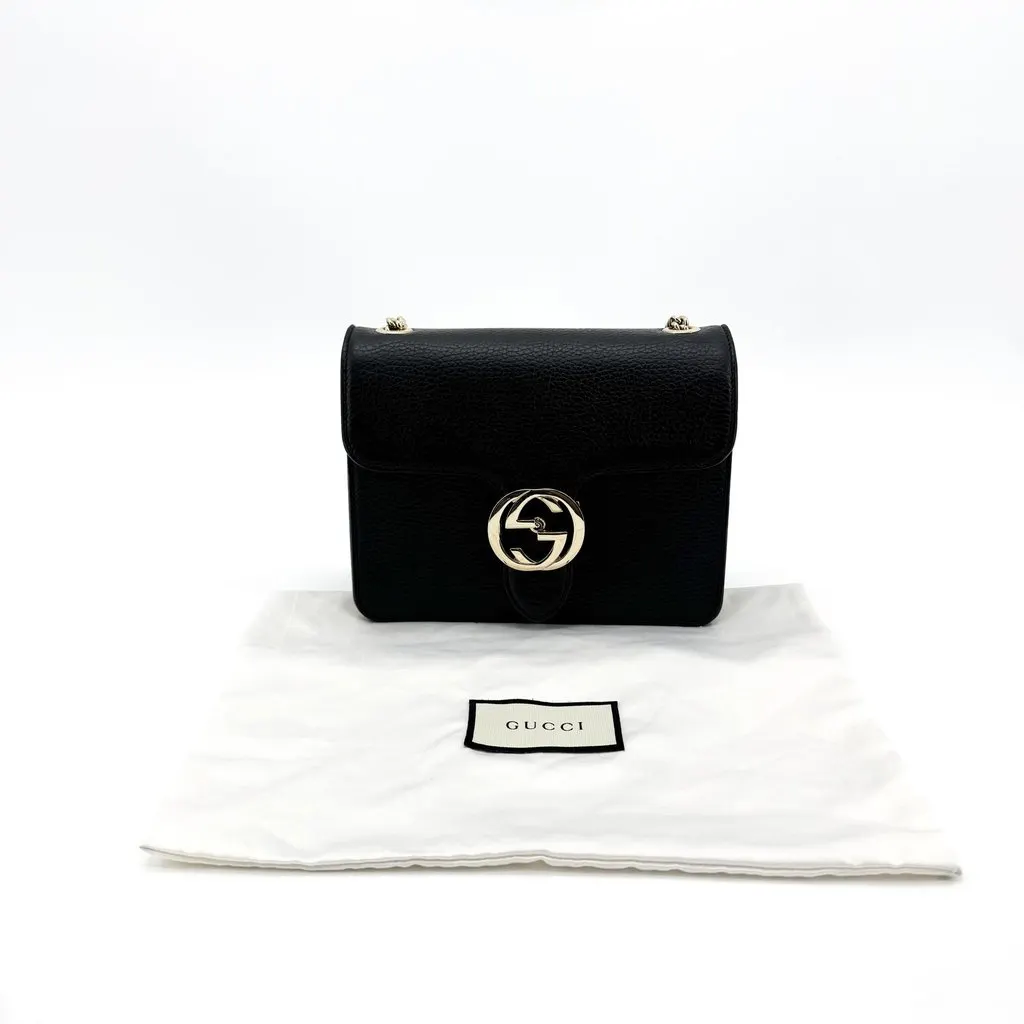 Gucci Interlocking G Small Chain Shoulder Bag Black Gold Hardware Black Leather Very good - Back View