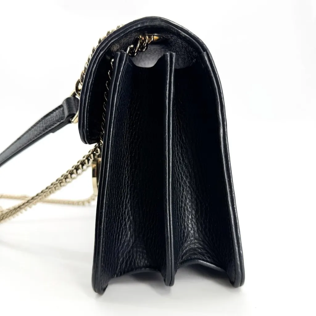Gucci Interlocking G Small Chain Shoulder Bag Black Gold Hardware Black Leather Very good - Model View