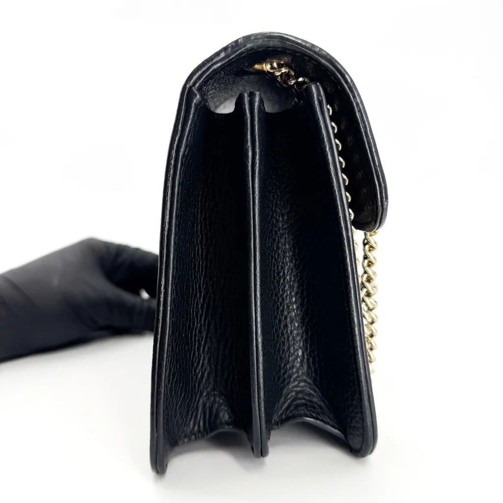 Gucci Interlocking G Small Chain Shoulder Bag Black Gold Hardware Black Leather Very good - Box View
