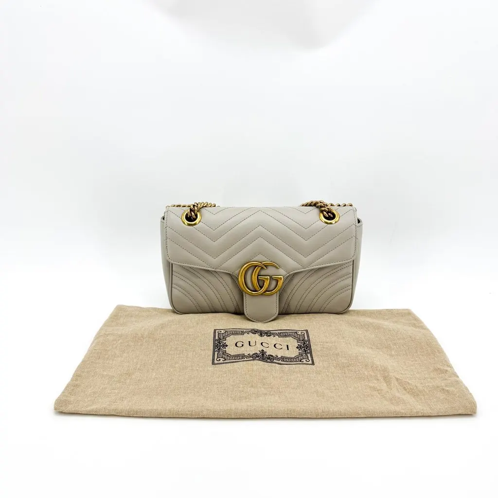 Gucci GG Marmont Mini Matelasse Shoulder Bag Light Grey Gold Leather Good - Back View