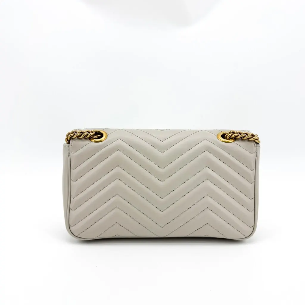 Gucci GG Marmont Mini Matelasse Shoulder Bag Light Grey Gold Leather Good - Inside View