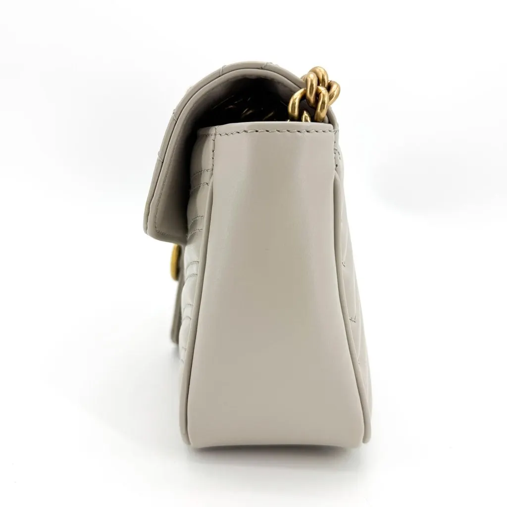 Gucci GG Marmont Mini Matelasse Shoulder Bag Light Grey Gold Leather Good - Model View