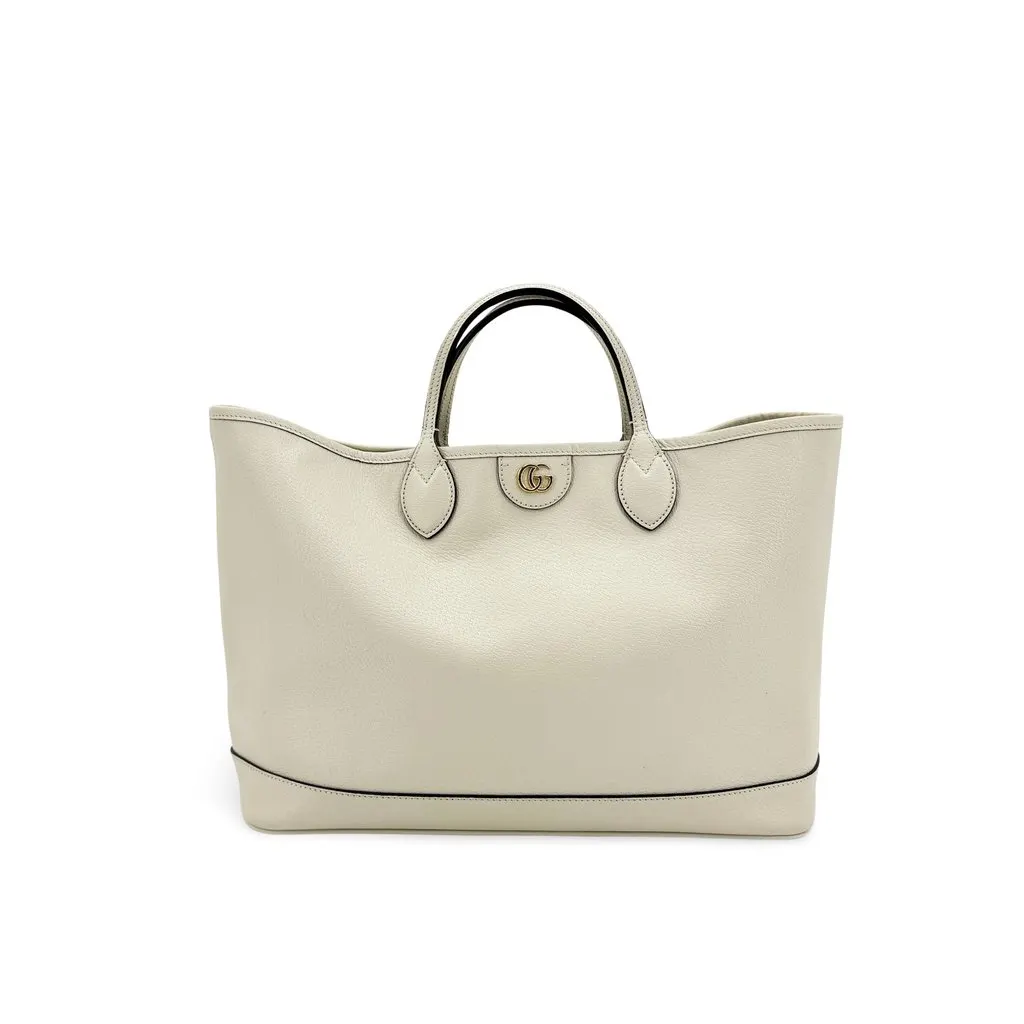 Gucci Double G Medium Leather Tote Bag Ivory