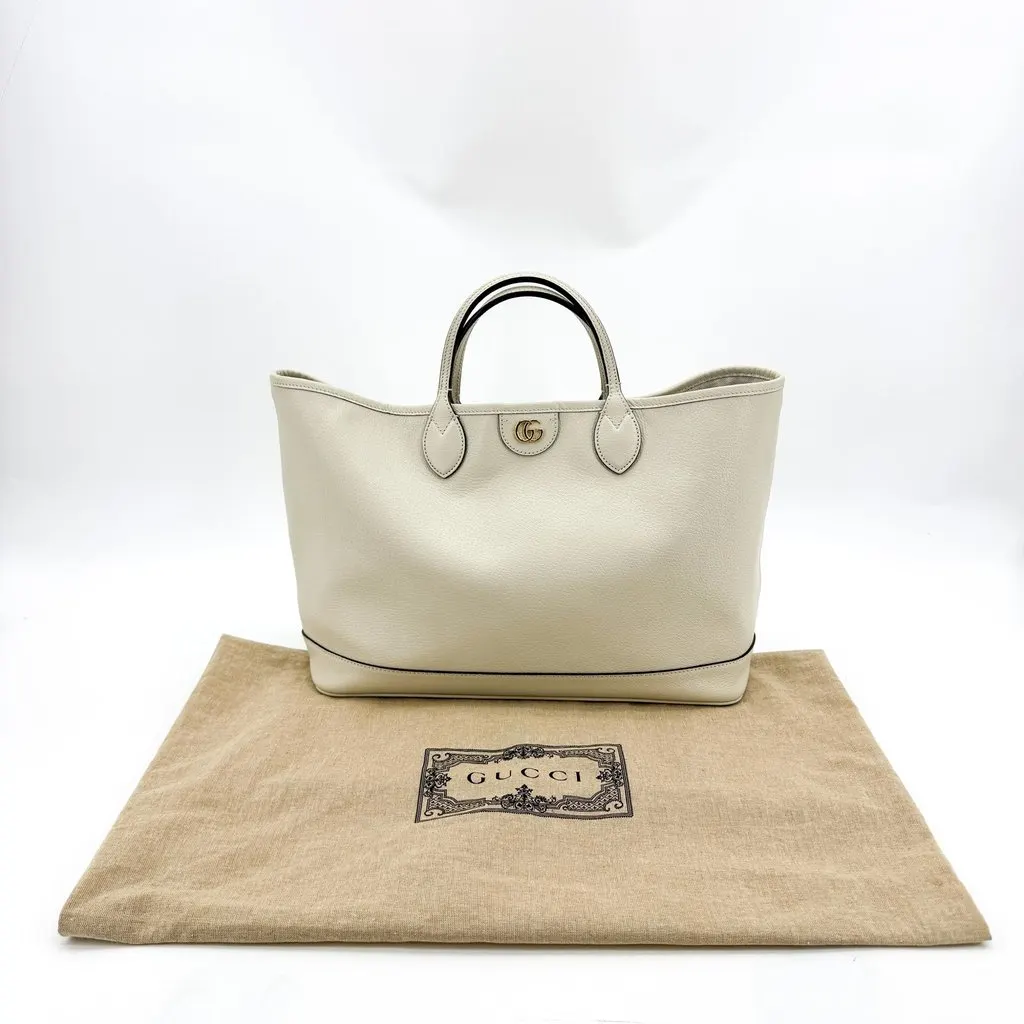 Gucci Double G Medium Leather Tote Bag Ivory MultiColor Leather Very good - Back View