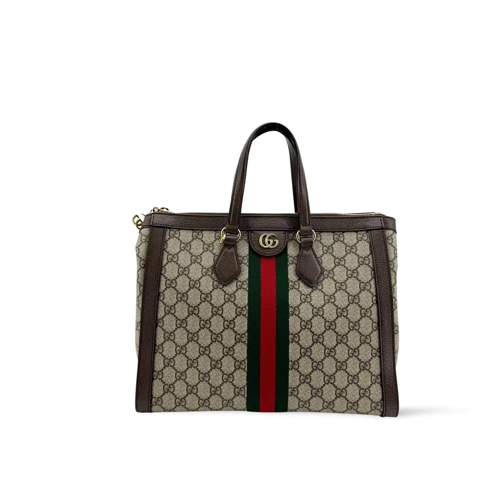 Gucci Ophidia GG Medium Tote Bag Brown Beige Canvas Good - Front View