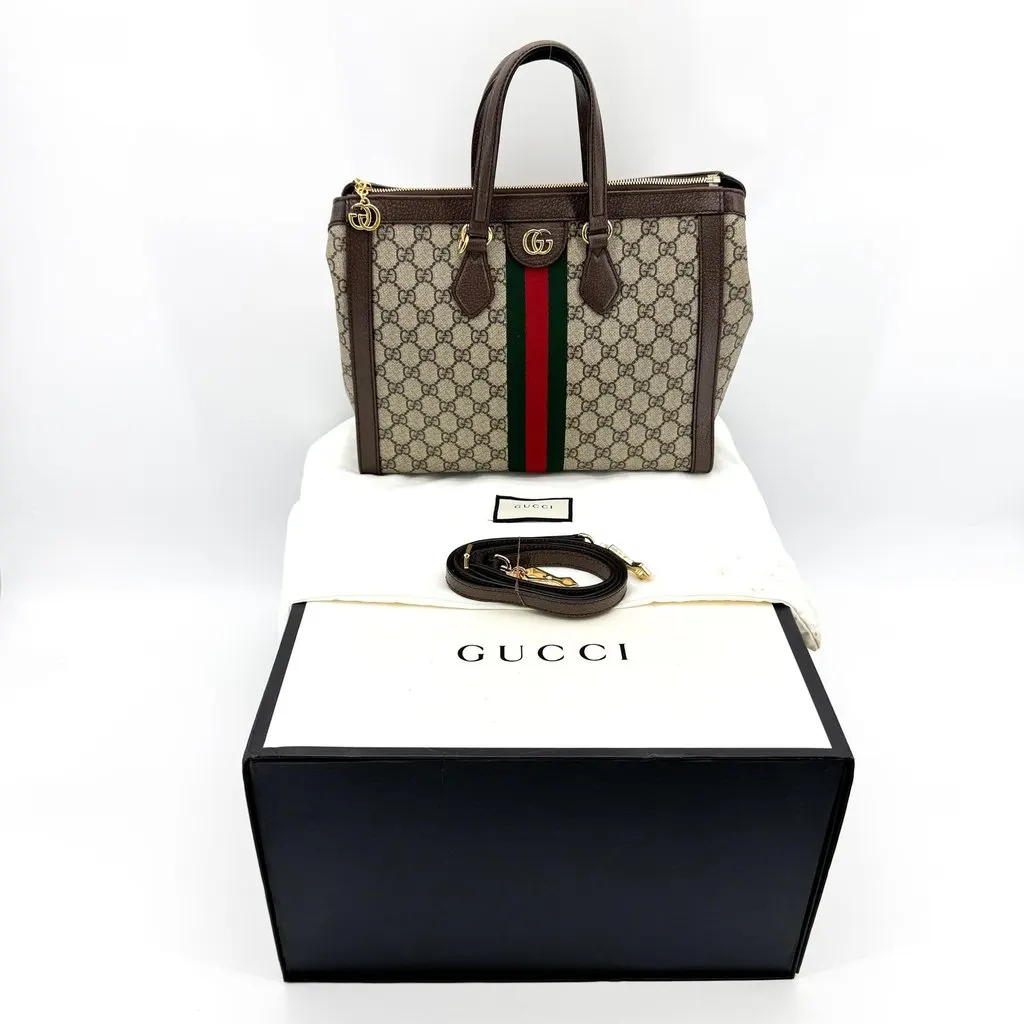 Gucci Ophidia GG Medium Tote Bag Brown Beige Canvas Good - Back View