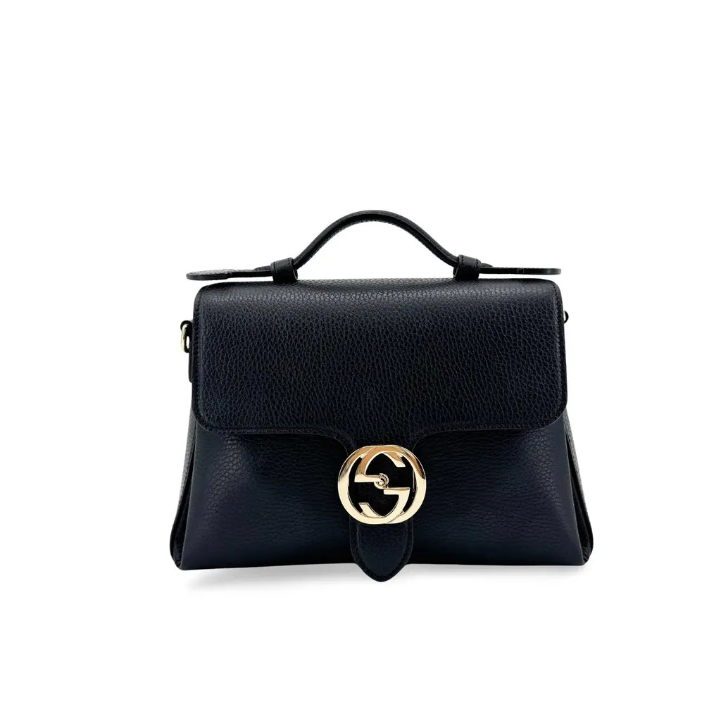 Gucci Interlocking G Small Top Handle Shoulder Bag Black Black Leather Very good - Front View