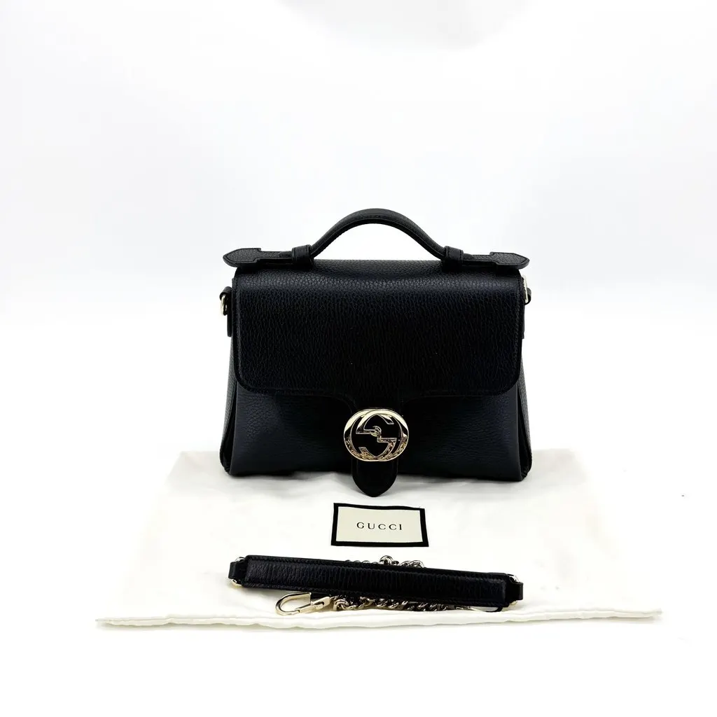 Gucci Interlocking G Small Top Handle Shoulder Bag Black Black Leather Very good - Back View