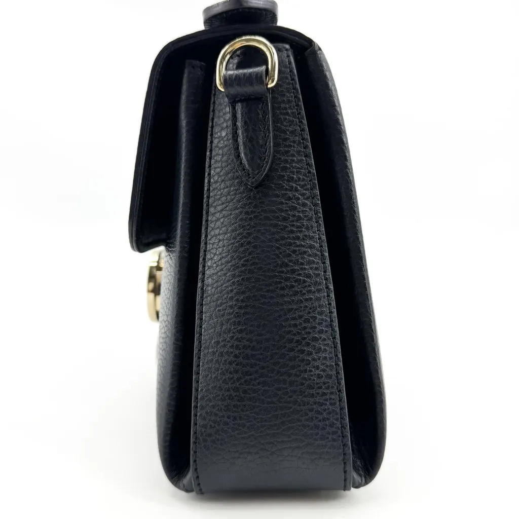 Gucci Interlocking G Small Top Handle Shoulder Bag Black Black Leather Very good - Model View