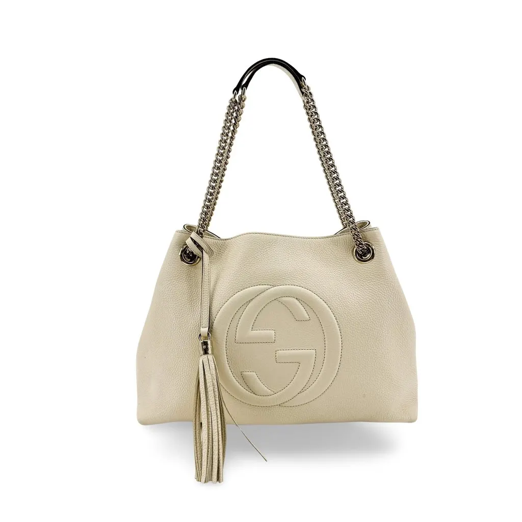 Gucci Soho Interlocking G Chain Shoulder Bag Beige Beige Leather Good - Front View