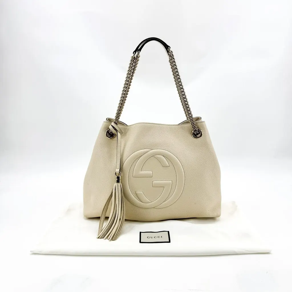 Gucci Soho Interlocking G Chain Shoulder Bag Beige Beige Leather Good - Back View