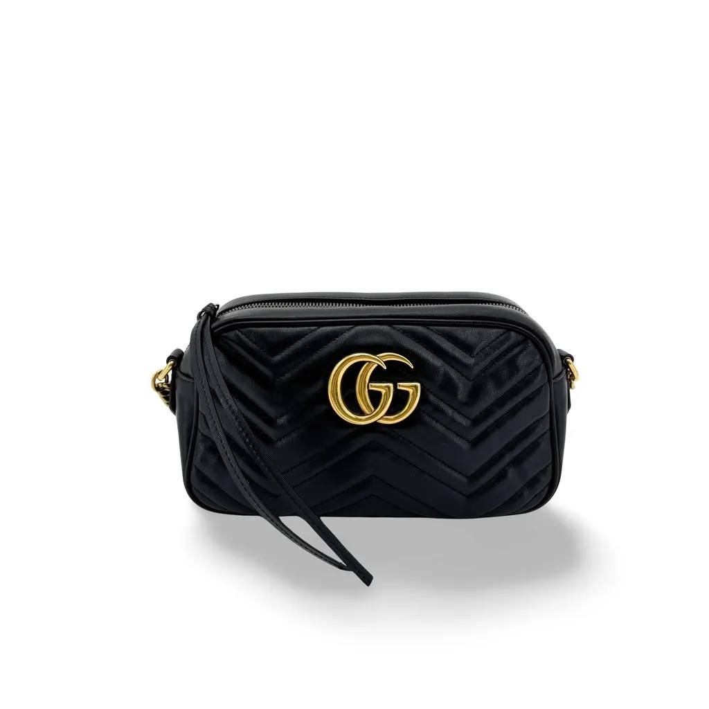 Gucci GG Marmont Small Matelasse Shoulder Bag Black Black Leather Good - Front View