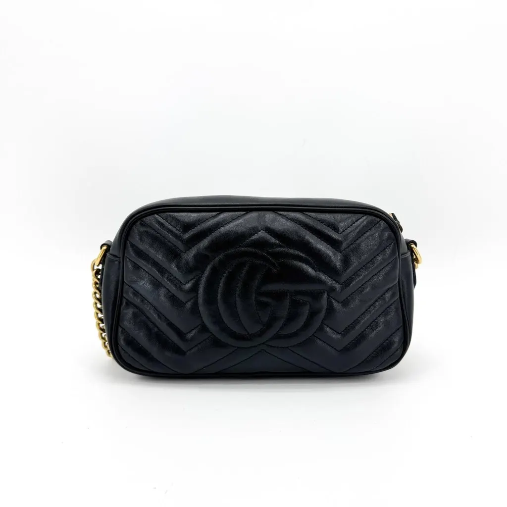 Gucci GG Marmont Small Matelasse Shoulder Bag Black Black Leather Good - Back View