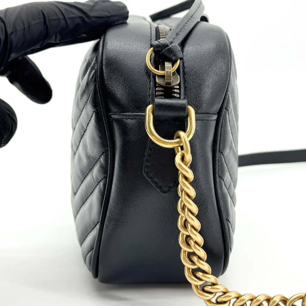Gucci GG Marmont Small Matelasse Shoulder Bag Black Black Leather Good - Model View