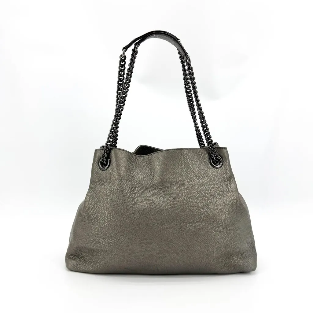 Gucci Soho Interlocking G Chain Shoulder Bag Metallic Dark Gray Silver Leather Good - Inside View