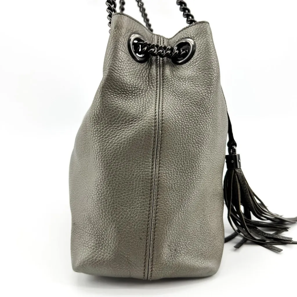 Gucci Soho Interlocking G Chain Shoulder Bag Metallic Dark Gray Silver Leather Good - Box View