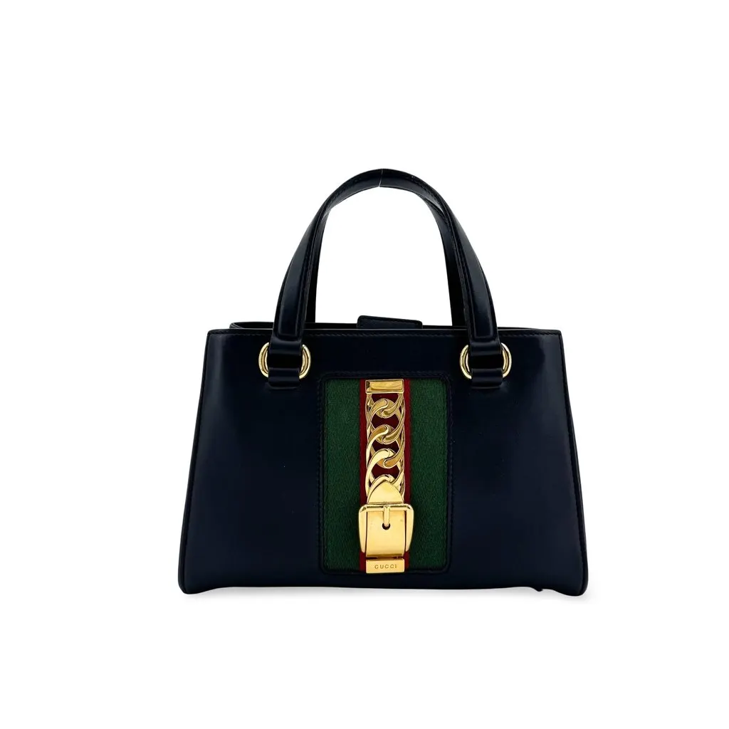 Gucci Sylvie Leather Mini Top Handle Bag Black Black Leather Very good - Front View