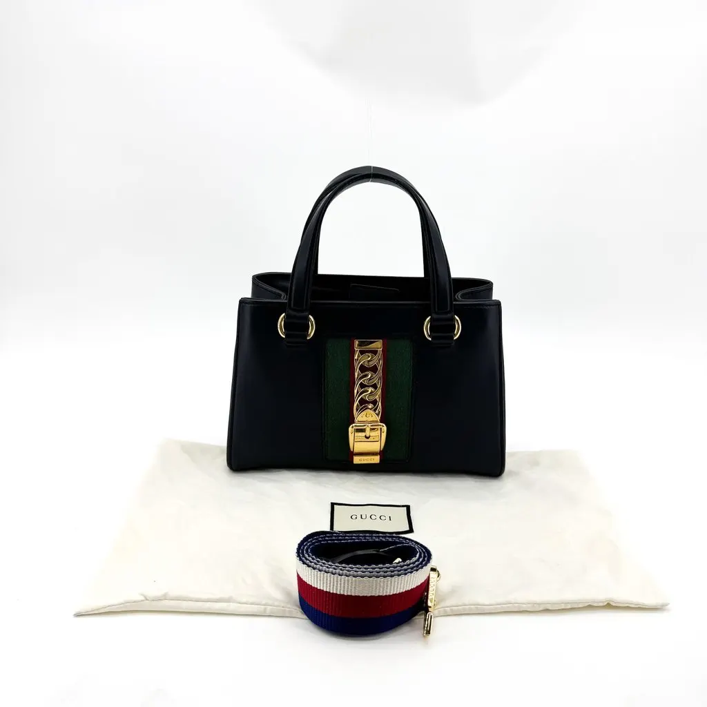 Gucci Sylvie Leather Mini Top Handle Bag Black Black Leather Very good - Back View