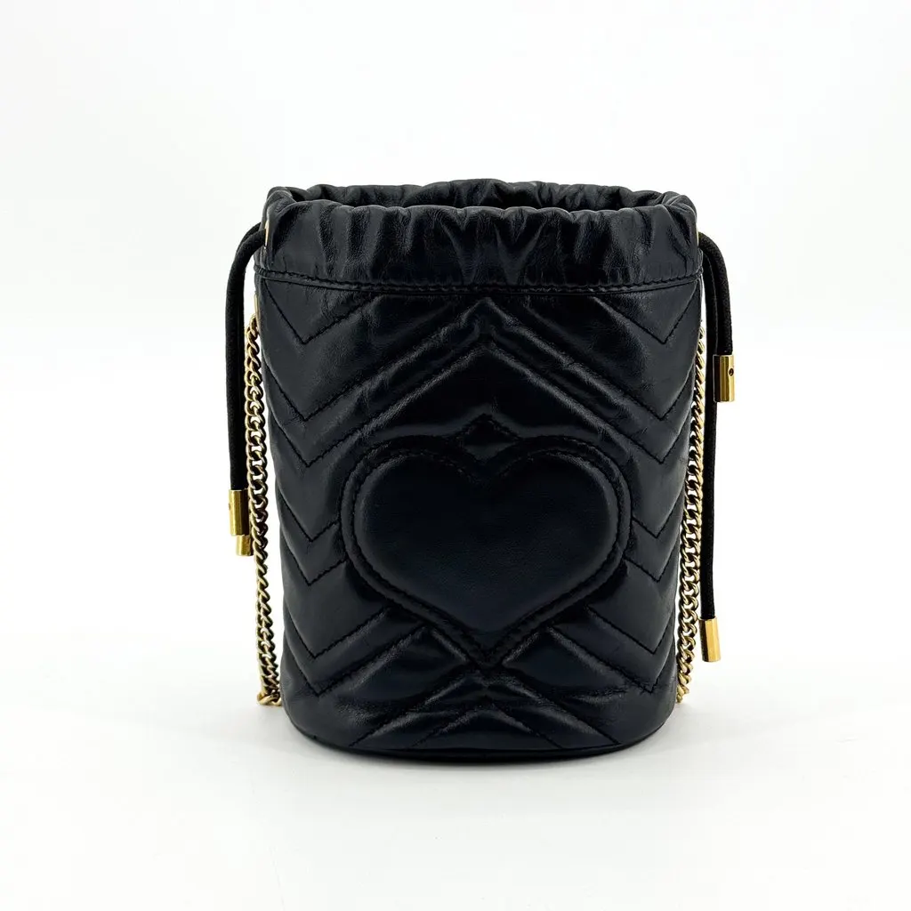 Gucci GG Marmont Mini Bucket Bag Black Gold Black Leather Good - Back View