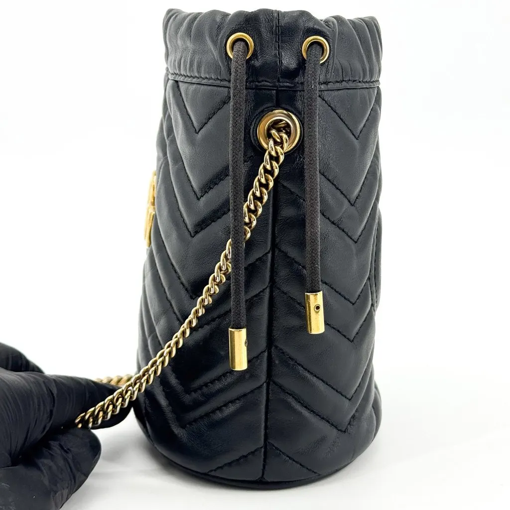 Gucci GG Marmont Mini Bucket Bag Black Gold Black Leather Good - Inside View