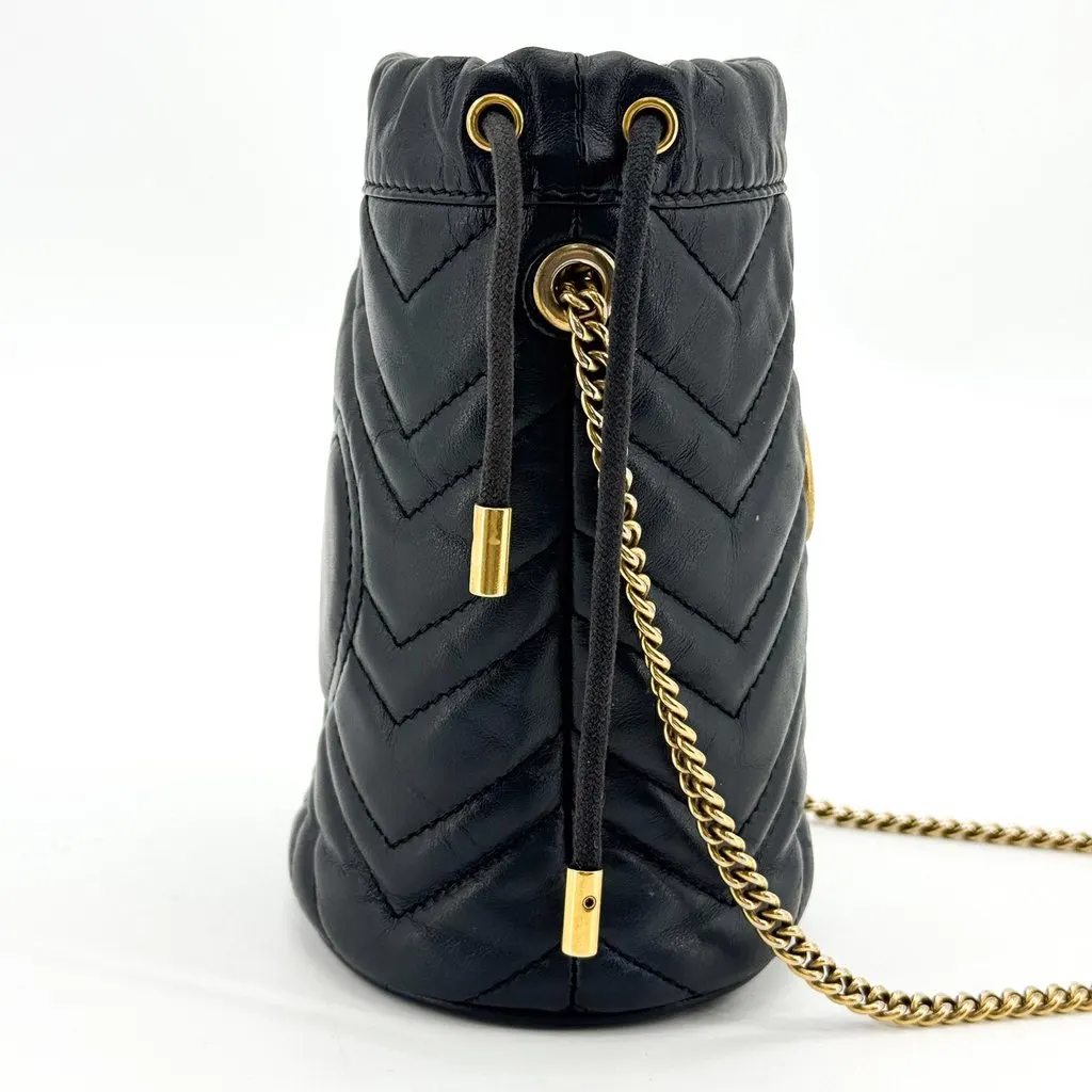 Gucci GG Marmont Mini Bucket Bag Black Gold Black Leather Good - Model View