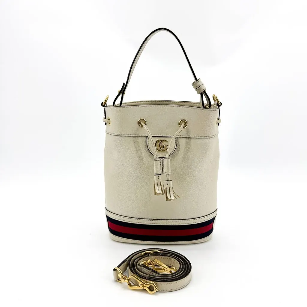 Gucci Ophidia Small Bucket Bag White Navy Leather Good - Back View