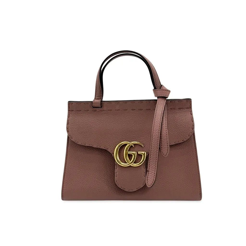 Gucci GG Marmont Mini Leather Top Handle Bag Dusty Pink Gold Leather Good - Front View