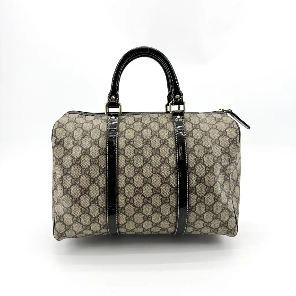 Gucci GG Supreme Joy Medium Boston Bag Black Beige Canvas Good - Back View
