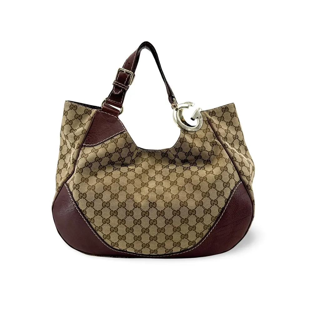 Gucci GG Canvas Twins Shoulder Bag Brown Beige Canvas Good - Front View