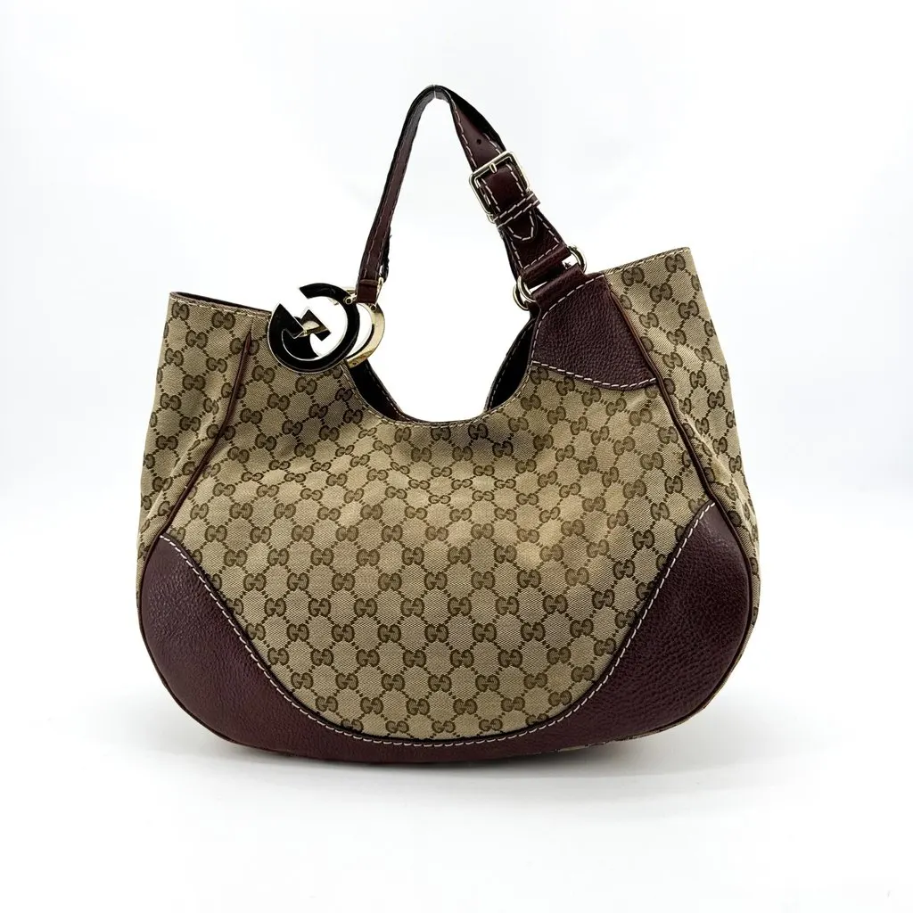 Gucci GG Canvas Twins Shoulder Bag Brown Beige Canvas Good - Back View