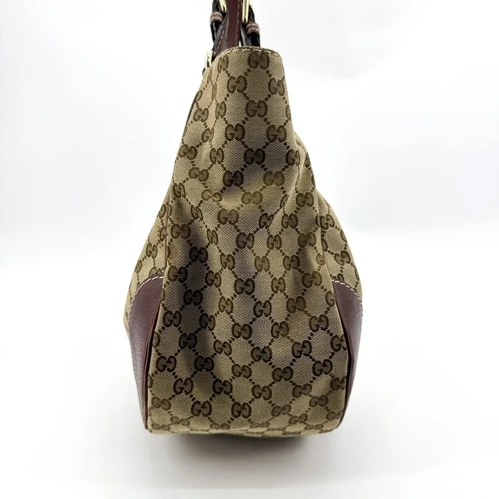 Gucci GG Canvas Twins Shoulder Bag Brown Beige Canvas Good - Model View