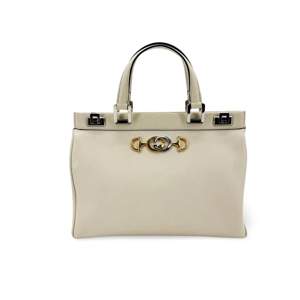 Gucci Zumi Small Top Handle Bag Ivory MultiColor Leather Good - Front View