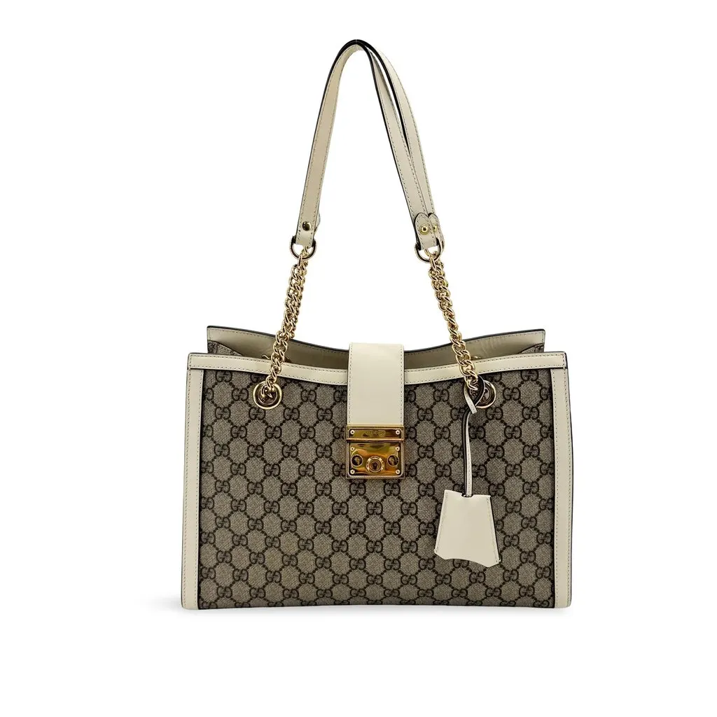 Gucci Padlock GG Medium Shoulder Bag White Beige Canvas Very good - Front View