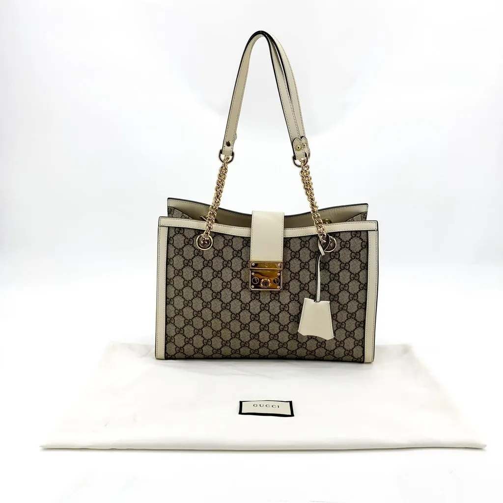 Gucci Padlock GG Medium Shoulder Bag White Beige Canvas Very good - Back View