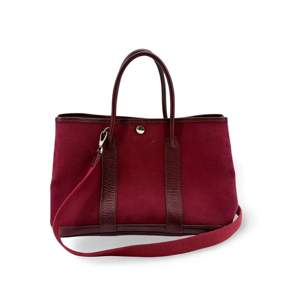 Hermès Garden Party 30 TPM Bordeaux Canvas Leather Burgundy Canvas Fair - Front View
