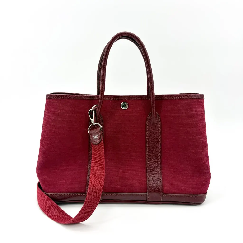 Hermès Garden Party 30 TPM Bordeaux Canvas Leather Burgundy Canvas Fair - Back View