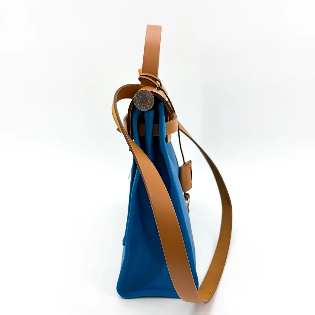 Hermès Herbag Zip 31 Blue Gold Silver Hardware Blue Canvas Very good - Model View