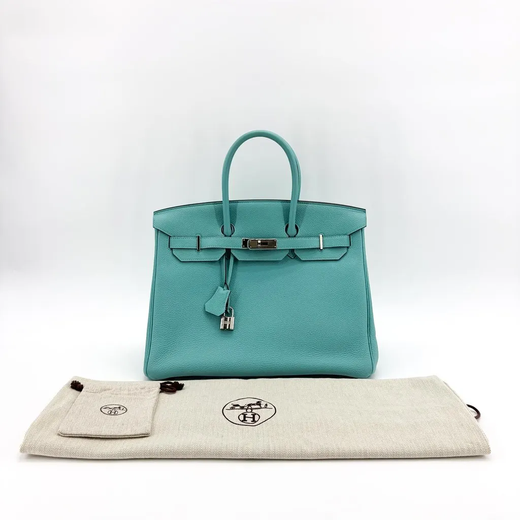 Hermès Birkin 35 Togo Silver Turquoise Silver Leather Very good - Back View