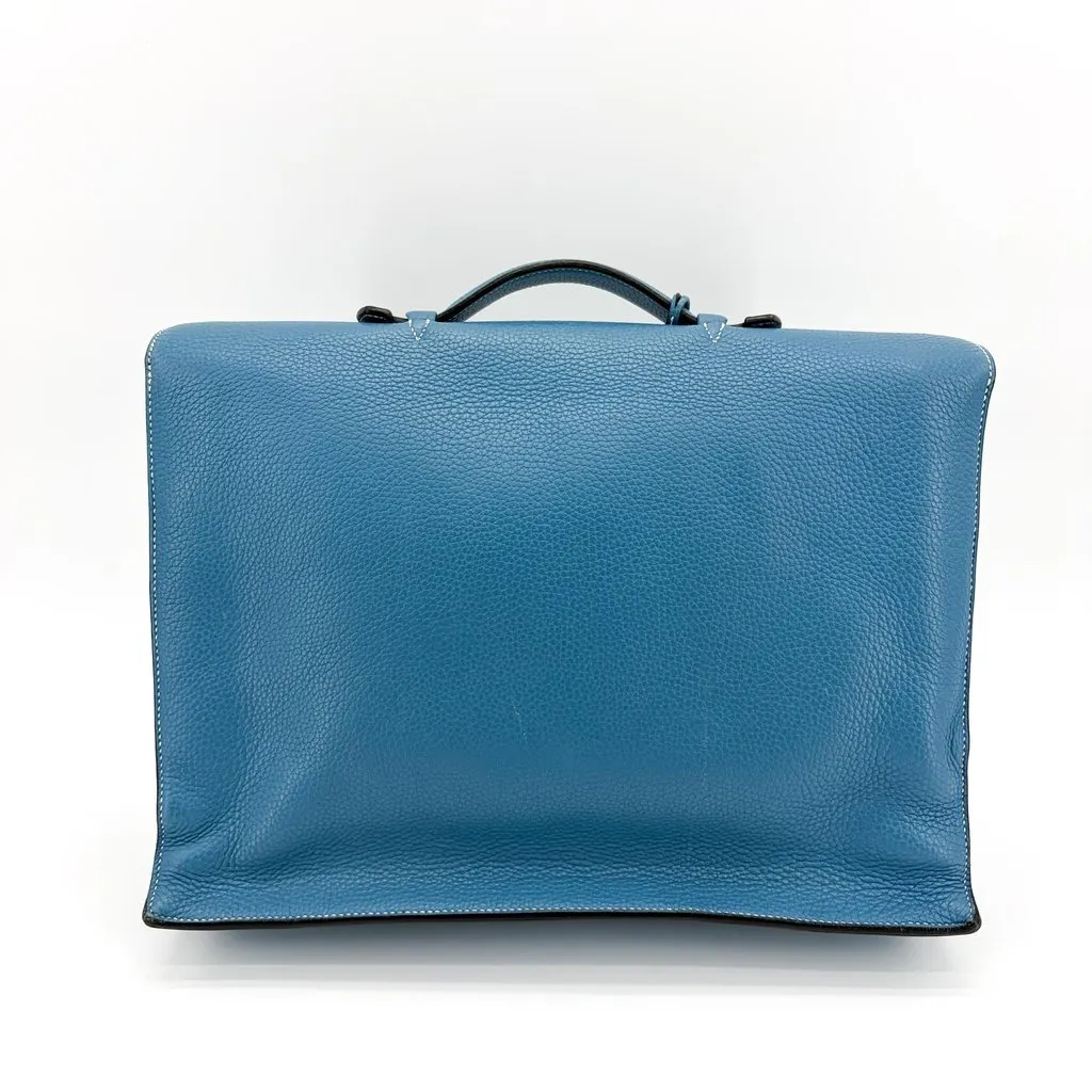 Hermès Sac à Dépèche 38 Blue Jeans Togo Silver Blue Leather Good - Back View