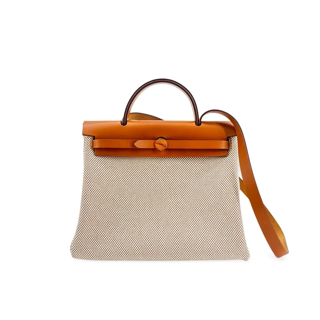 Hermès Herbag Zip 31 Ecru Gold Beige Canvas Very good - Front View
