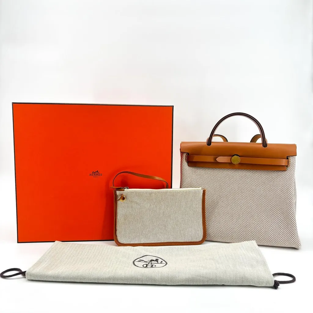 Hermès Herbag Zip 31 Ecru Gold Beige Canvas Very good - Back View