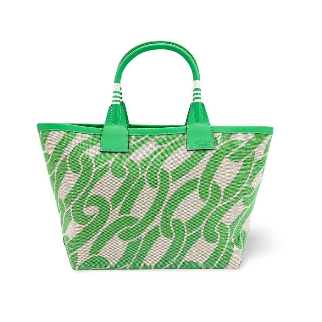 Hermès Steeple 28 Tote Bag Ecru Green Beige Canvas Very good - Front View