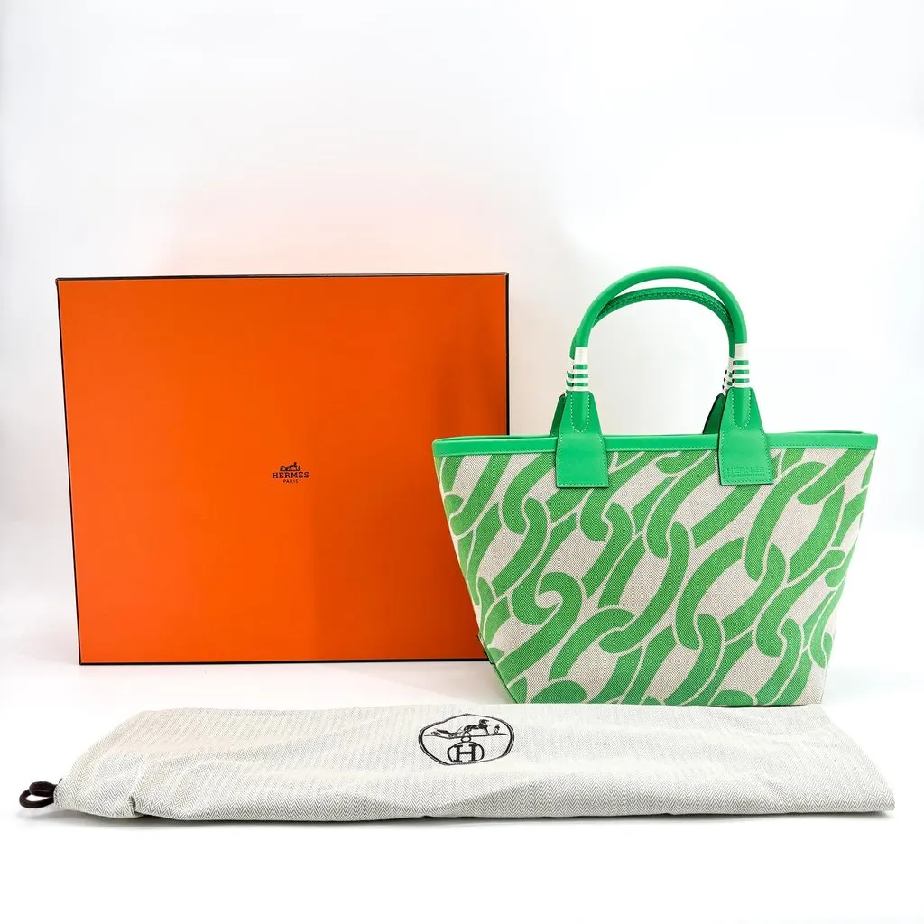 Hermès Steeple 28 Tote Bag Ecru Green Beige Canvas Very good - Back View
