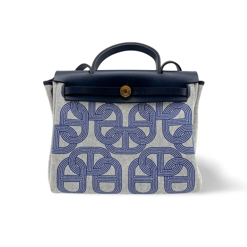 Hermès Herbag Zip 31 Chaine d'Ancre Navy Blue Canvas Very good - Front View
