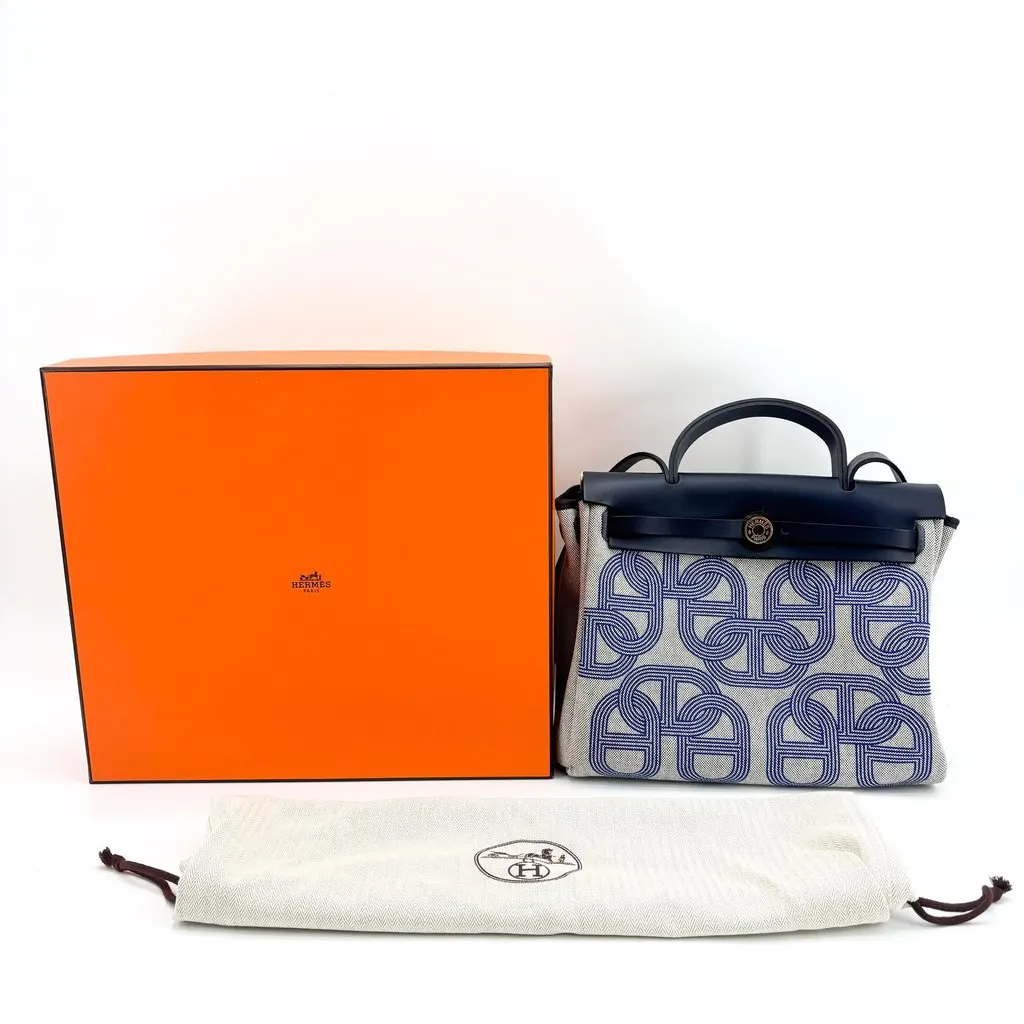 Hermès Herbag Zip 31 Chaine d'Ancre Navy Blue Canvas Very good - Back View