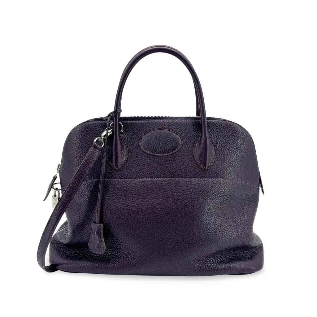 Hermès Bolide 31 Clemence Raisin Silver Hardware Purple Leather Good - Front View